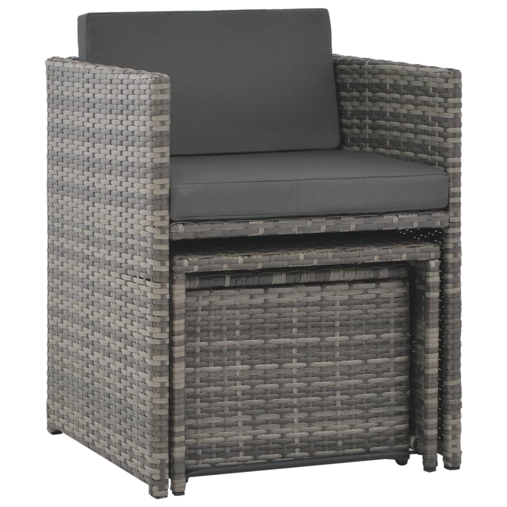 vidaXL Τραπεζαρία Εξωτ. Χώρου Σετ 7 τεμ. Γκρι Συνθ. Ρατάν με Μαξιλάρια