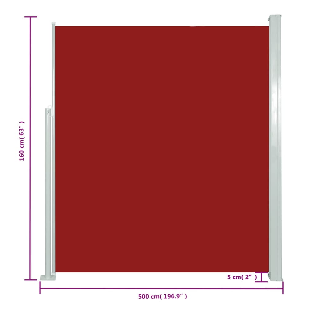 vidaXL Σκίαστρο Πλαϊνό Συρόμενο Κόκκινο 160 x 500 εκ.