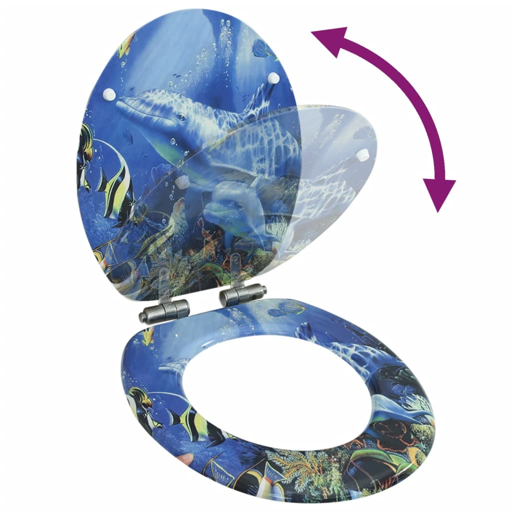 vidaXL Κάλυμμα Λεκάνης με Καπάκι Soft Close Σχέδιο Δελφίνια από MDF