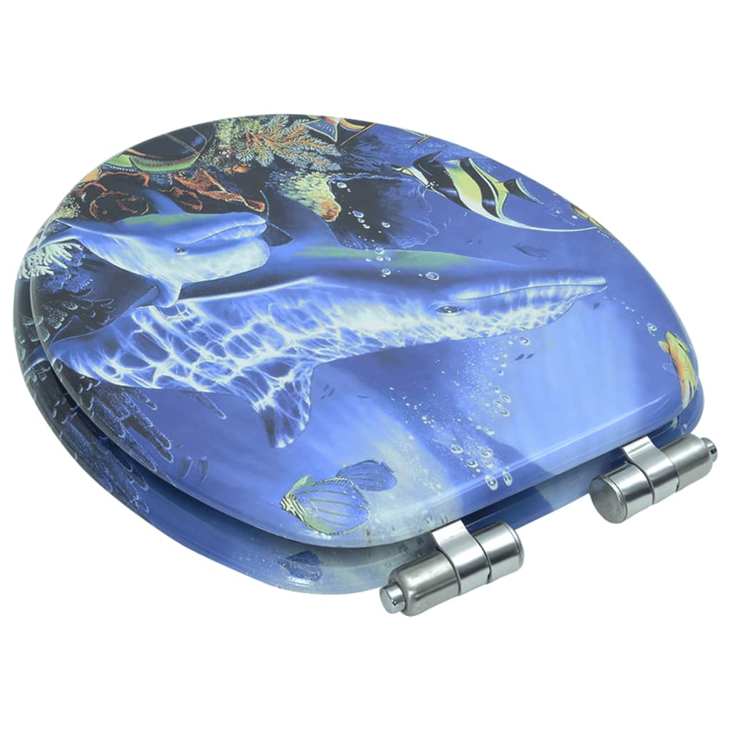 vidaXL Κάλυμμα Λεκάνης με Καπάκι Soft Close Σχέδιο Δελφίνια από MDF