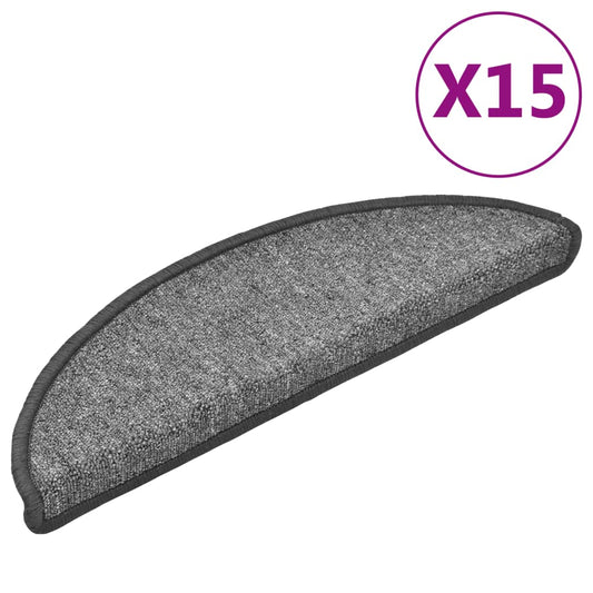 vidaXL Πατάκια Σκάλας 15 τεμ. Σκούρο Γκρι 56 x 17 x 3 εκ.