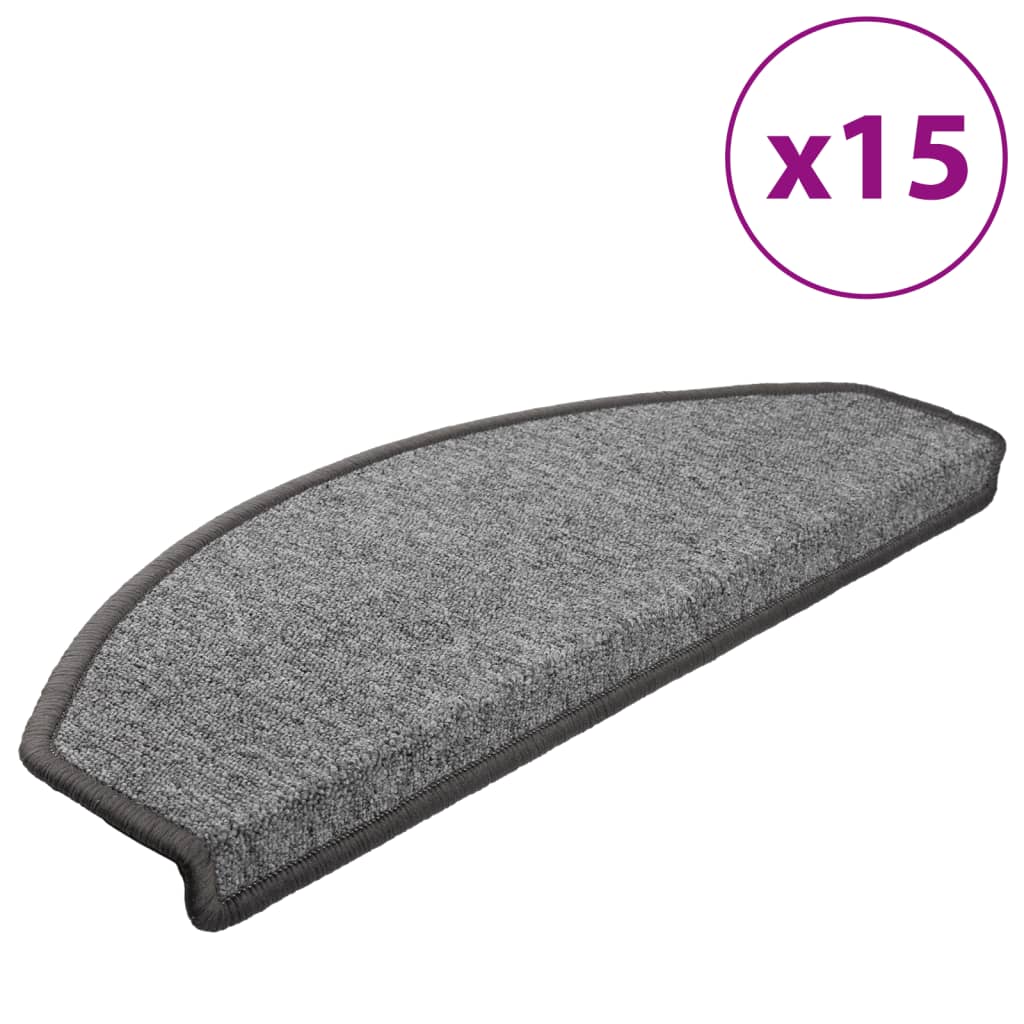 vidaXL Πατάκια Σκάλας 15 τεμ. Σκούρο Γκρι 65 x 24 x 4 εκ.