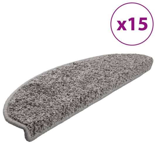 vidaXL Πατάκια Σκάλας Μοκέτα 15 τεμ. Γκρι 65 x 21 x 4 εκ.