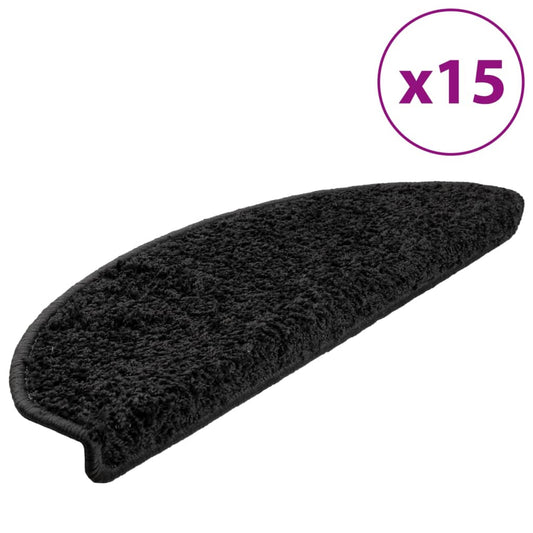 vidaXL Πατάκια Σκάλας Μοκέτα 15 τεμ. Μαύρα 65 x 21 x 4 εκ.
