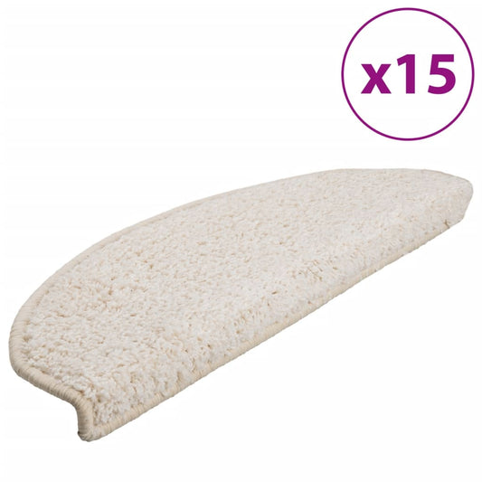 vidaXL Πατάκια Σκάλας Μοκέτα 15 τεμ. Λευκά 65 x 21 x 4 εκ.