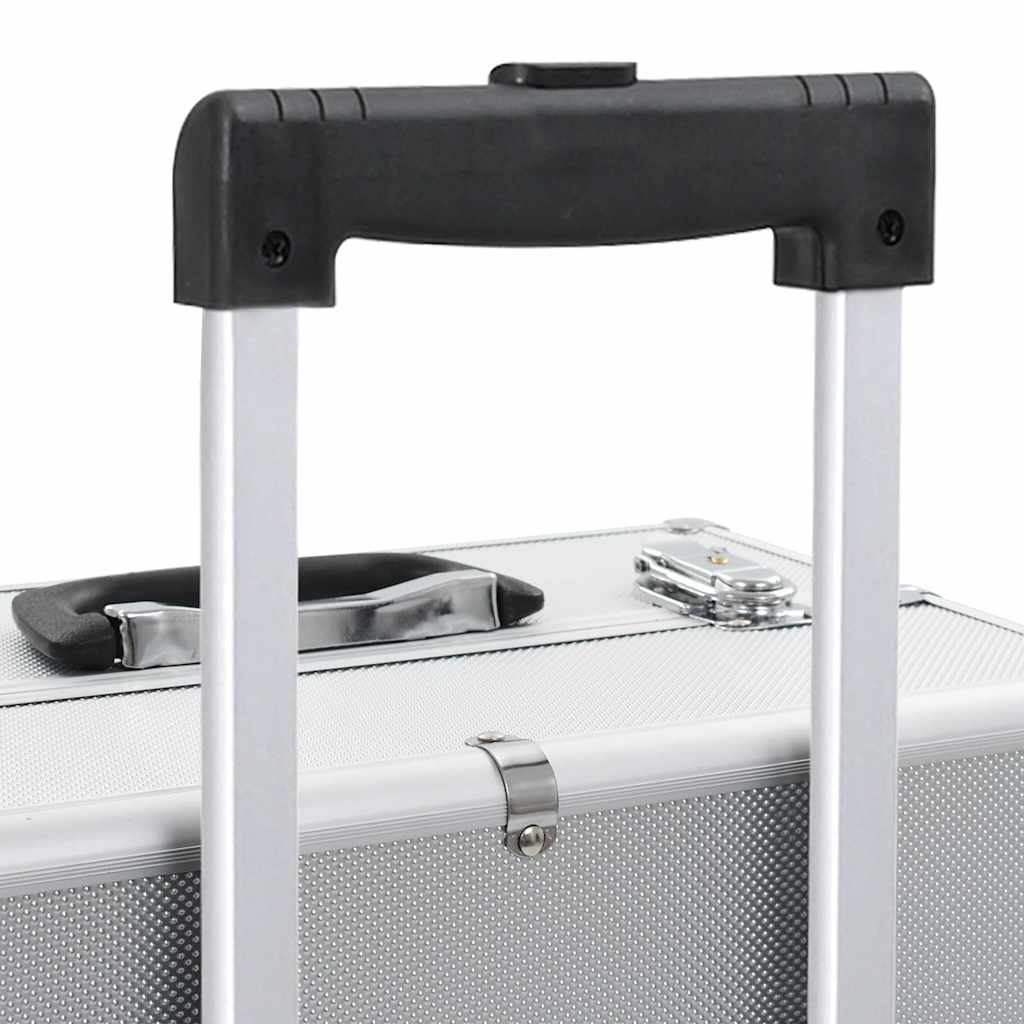 vidaXL Βαλίτσα Μακιγιάζ Τρόλεϊ Ασημί Αλουμινίου