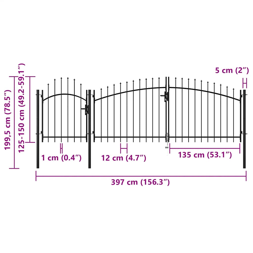 vidaXL Πόρτα Κήπου Woerden Μαύρη Ατσάλινη 1,5X4 μ.