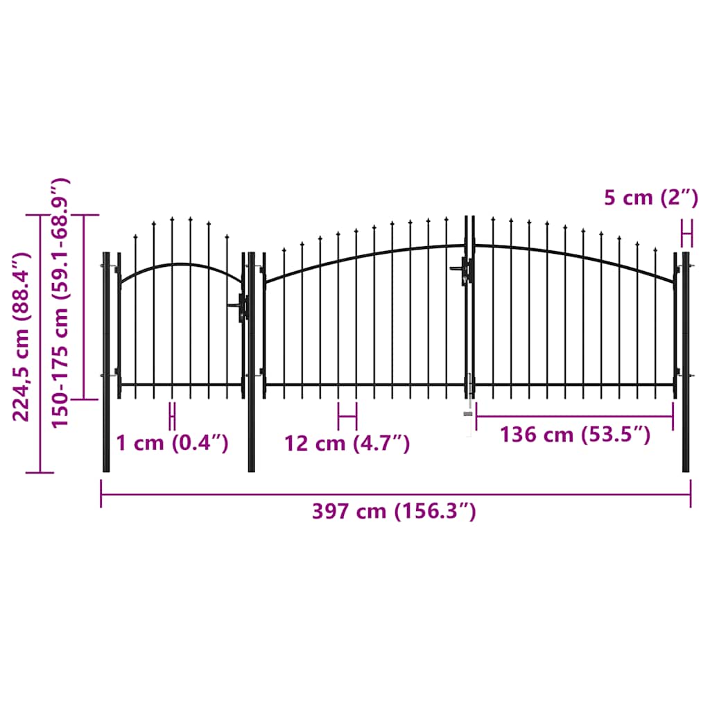 vidaXL Πόρτα Κήπου Woerden Μαύρη Ατσάλινη 1,75x4 μ.