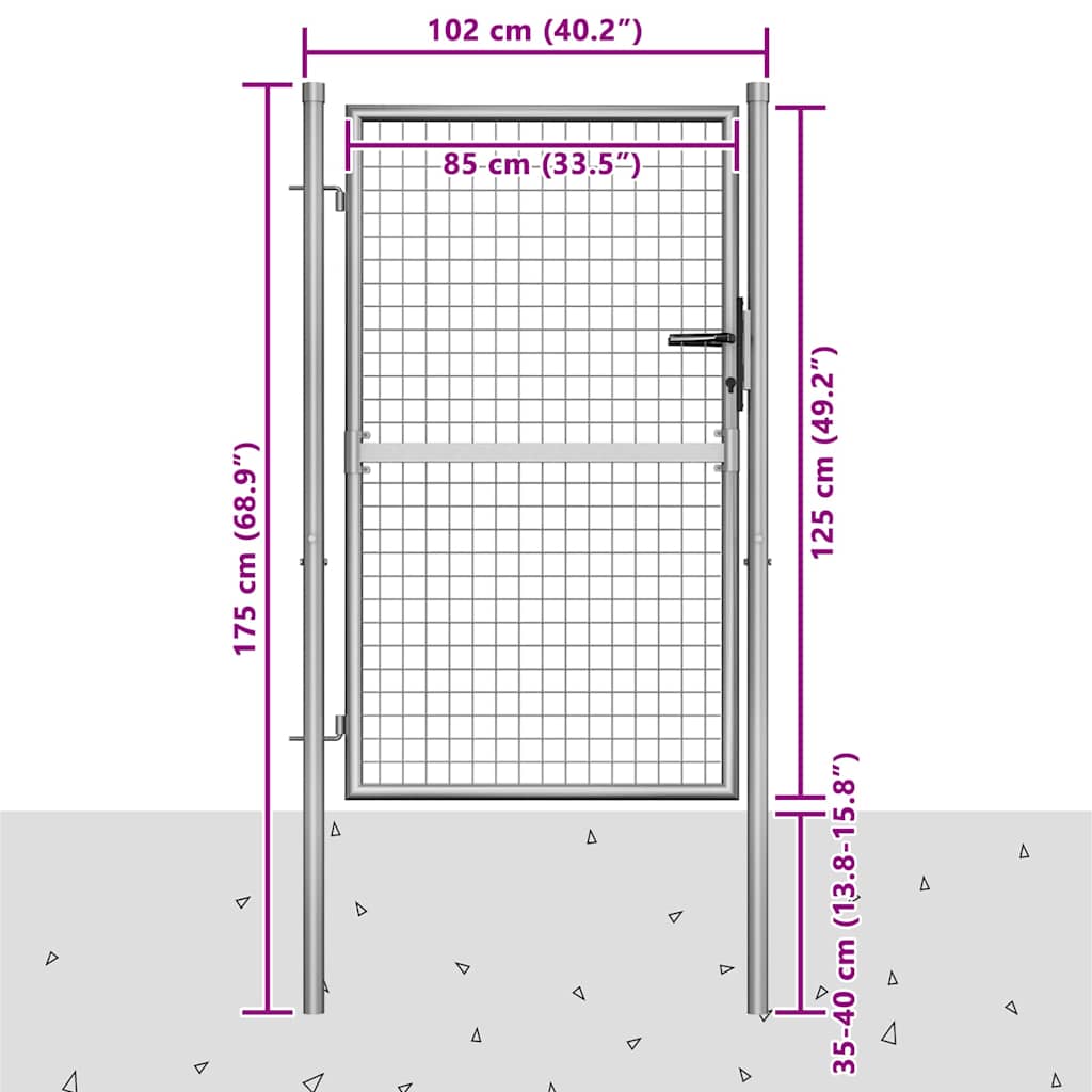 vidaXL Πόρτα Κήπου Ασημί 100x125 εκ. από Γαλβανισμένο Ατσάλι