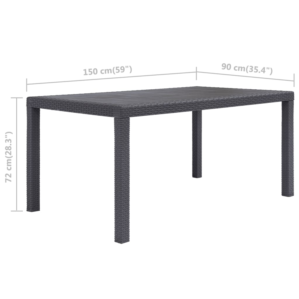 vidaXL Τραπέζι Κήπου Καφέ με Εμφάνιση Ρατάν 150x90x72 εκ. Πλαστικό