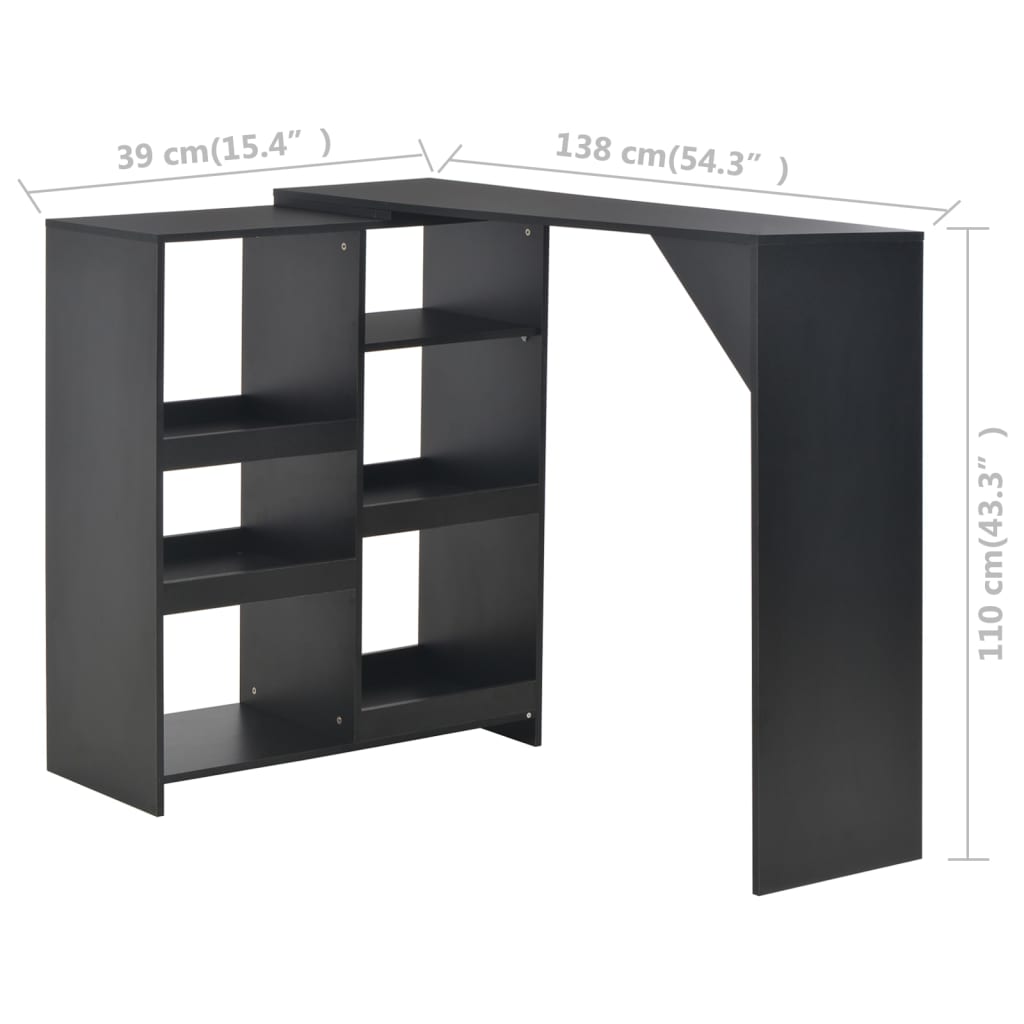 vidaXL Τραπέζι Μπαρ με Κινητή Ραφιέρα Μαύρο 138 x 39 x 110 εκ.