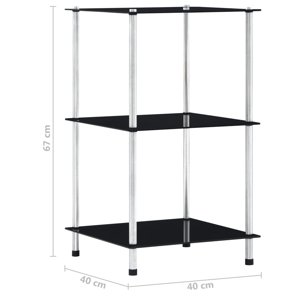 vidaXL Ράφι Διαφανές 3 Επιπέδων Μαύρο 40 x 40 x 67 εκ από Ψημένο Γυαλί