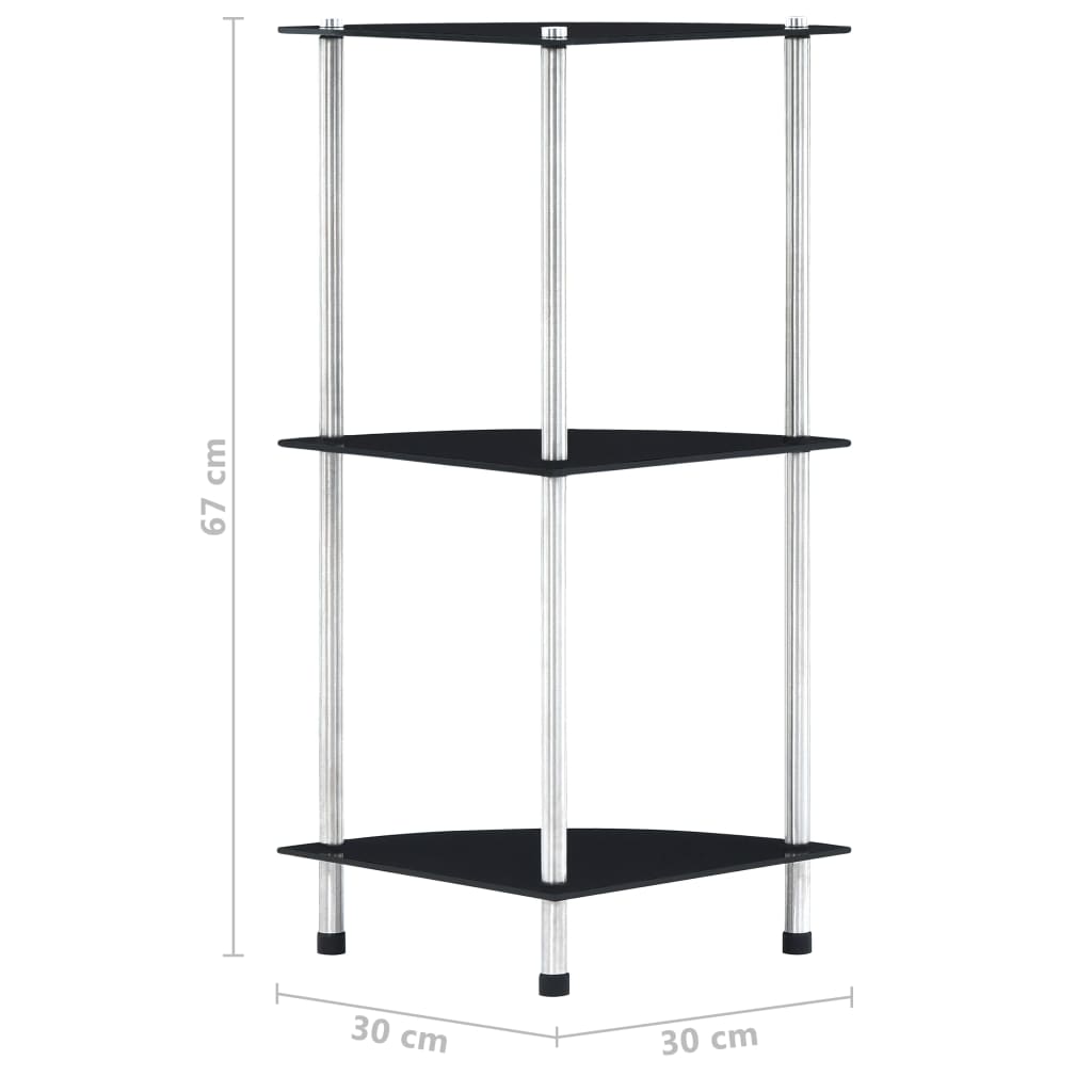 vidaXL Ράφι Διαφανές 3 Επιπέδων Μαύρο 30 x 30 x 67 εκ από Ψημένο Γυαλί