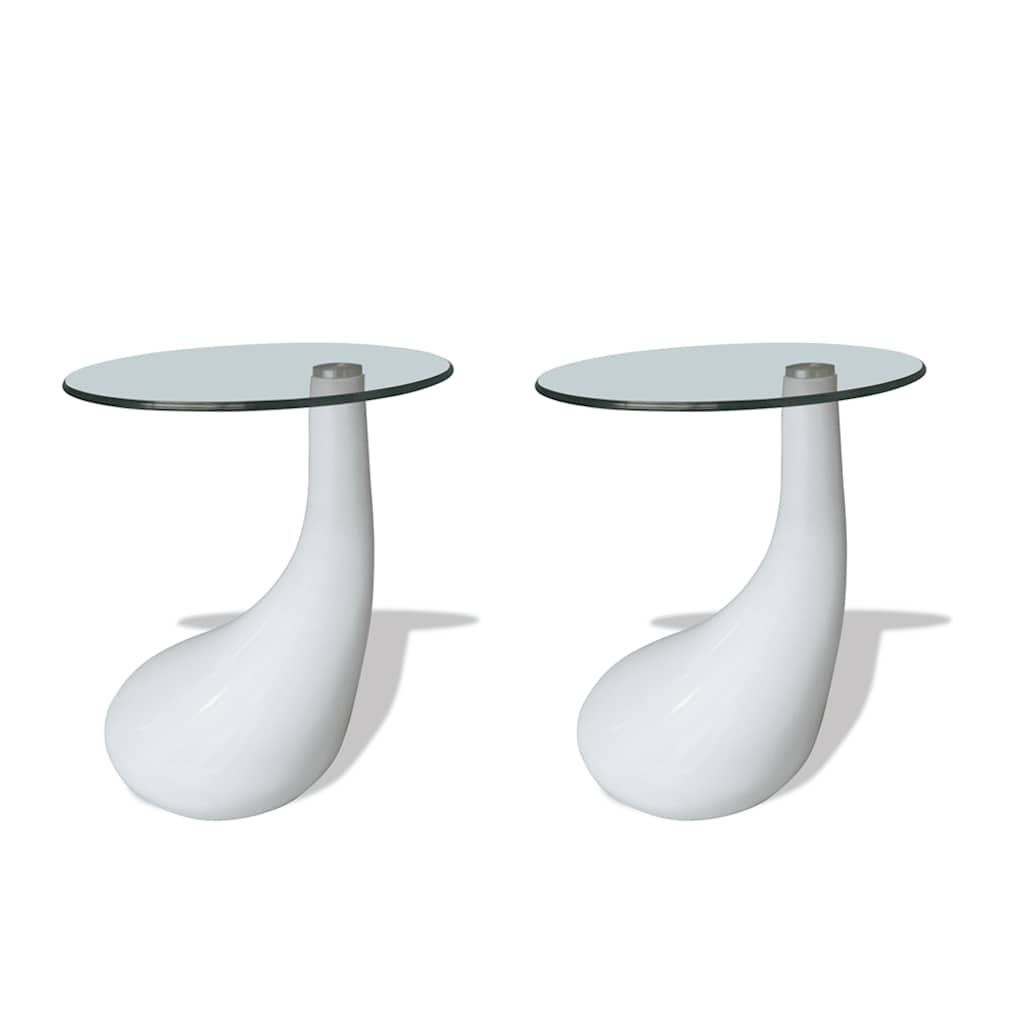 vidaXL Τραπεζάκι 2 τεμ. Γυαλιστερό Λευκό Στρογγυλή Γυάλινη Επιφάνεια