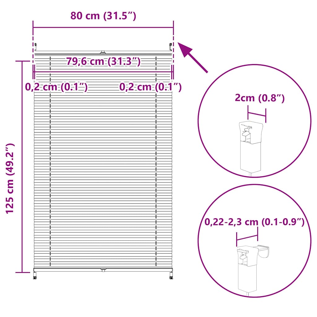 Πλισέ στόρι σκίασης 80x125cm Λευκό