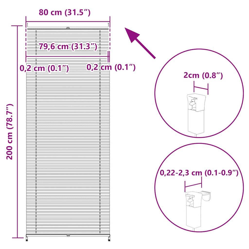 Πλισέ στόρι σκίασης 80x200cm Λευκό
