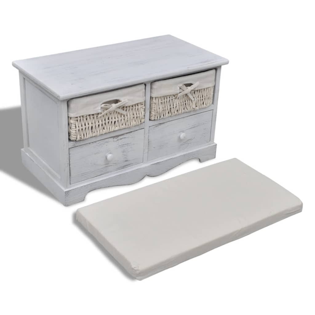 vidaXL Πάγκος με Αποθηκευτικό Χώρο Λευκός 62x33x42 εκ. Ξύλο Παυλώνιας