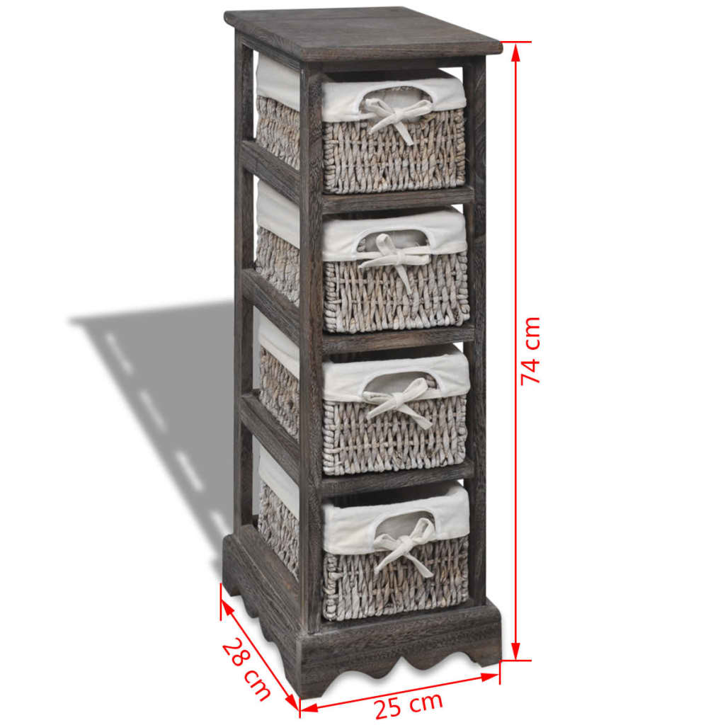 vidaXL Συρταριέρα με 4 Πλεκτά Καλάθια Καφέ Ξύλινη