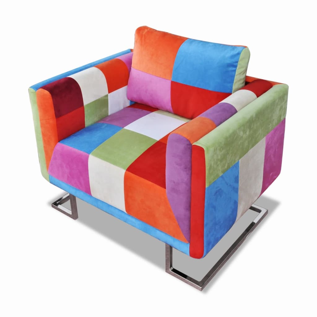 vidaXL Πολυθρόνα Cube με Σχέδιο Patchwork και Πόδια Χρωμίου Υφασμάτινη