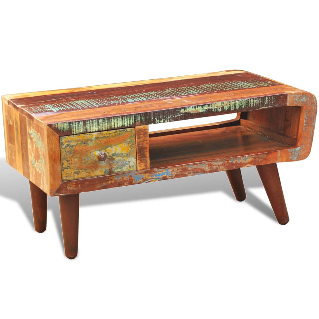 vidaXL Τραπεζάκι Σαλονιού 1 Συρτάρι/Καμπυλωτή Άκρη Ανακυκλωμένο Ξύλο