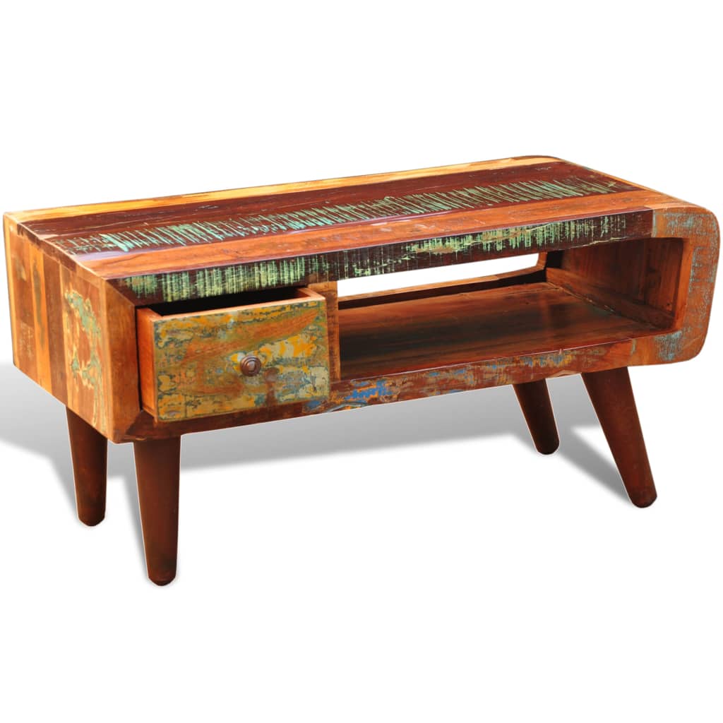 vidaXL Τραπεζάκι Σαλονιού 1 Συρτάρι/Καμπυλωτή Άκρη Ανακυκλωμένο Ξύλο