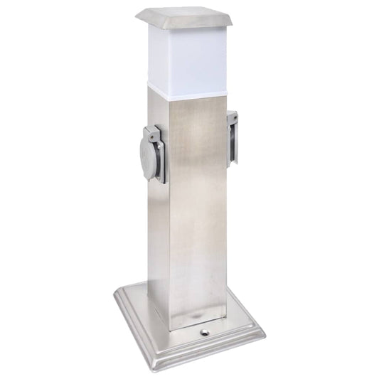 Στύλος Πρίζας Κήπου από Ανοξείδωτο Ατσάλι με Λάμπα