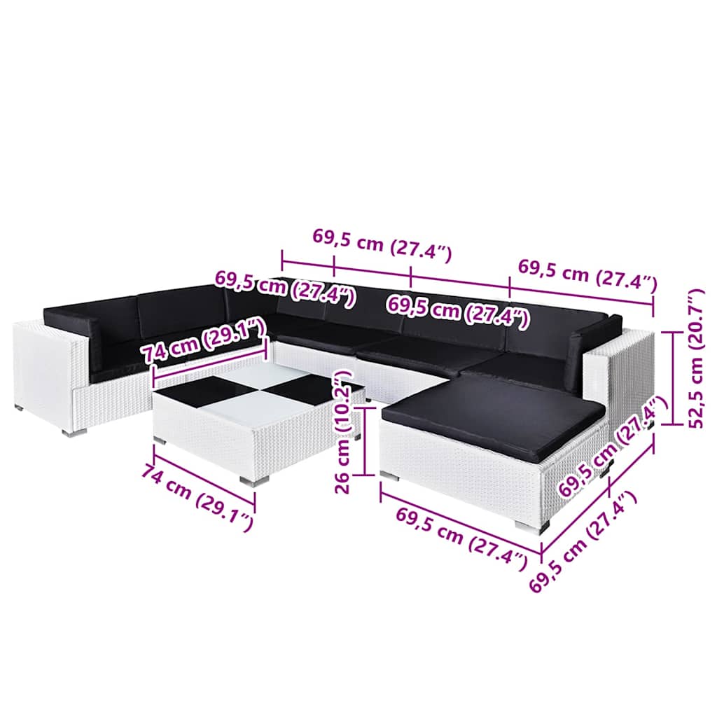 vidaXL Σαλόνι Κήπου 8 Τεμαχίων Λευκό από Συνθετικό Ρατάν με Μαξιλάρια