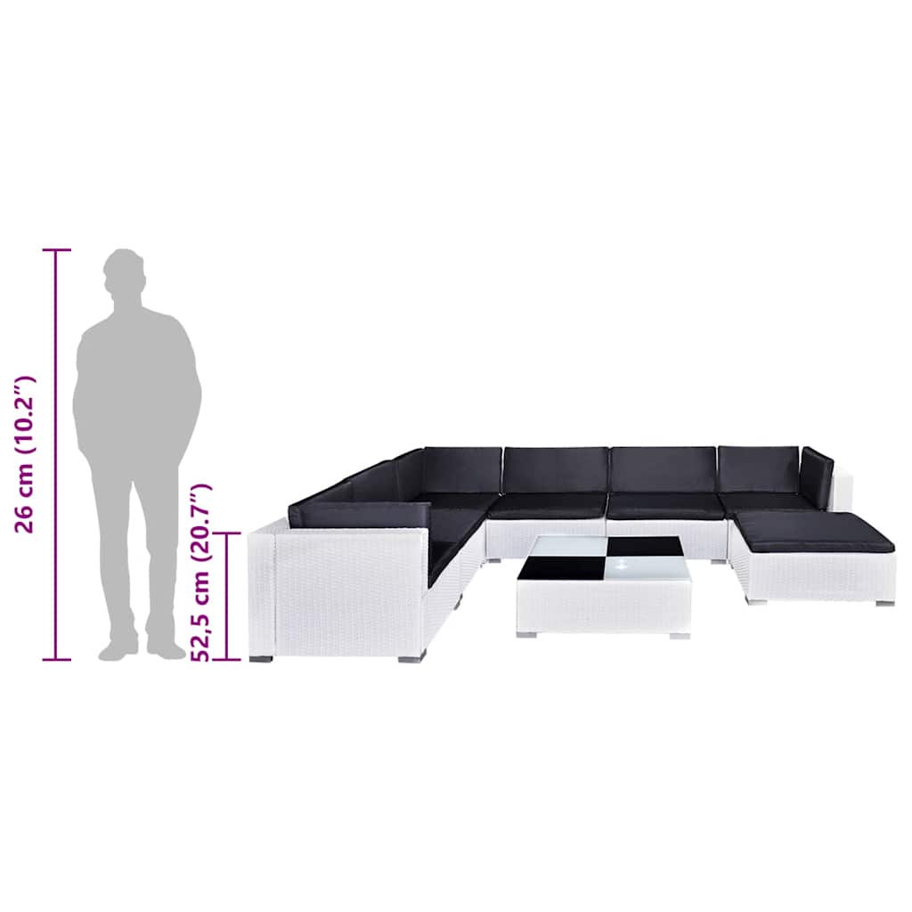 vidaXL Σαλόνι Κήπου 8 Τεμαχίων Λευκό από Συνθετικό Ρατάν με Μαξιλάρια