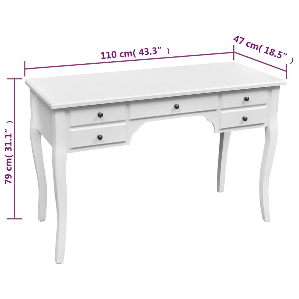 Γραφείο Κονσόλα με Καμπυλωτά Πόδια και 5 Συρτάρια Ξύλινο