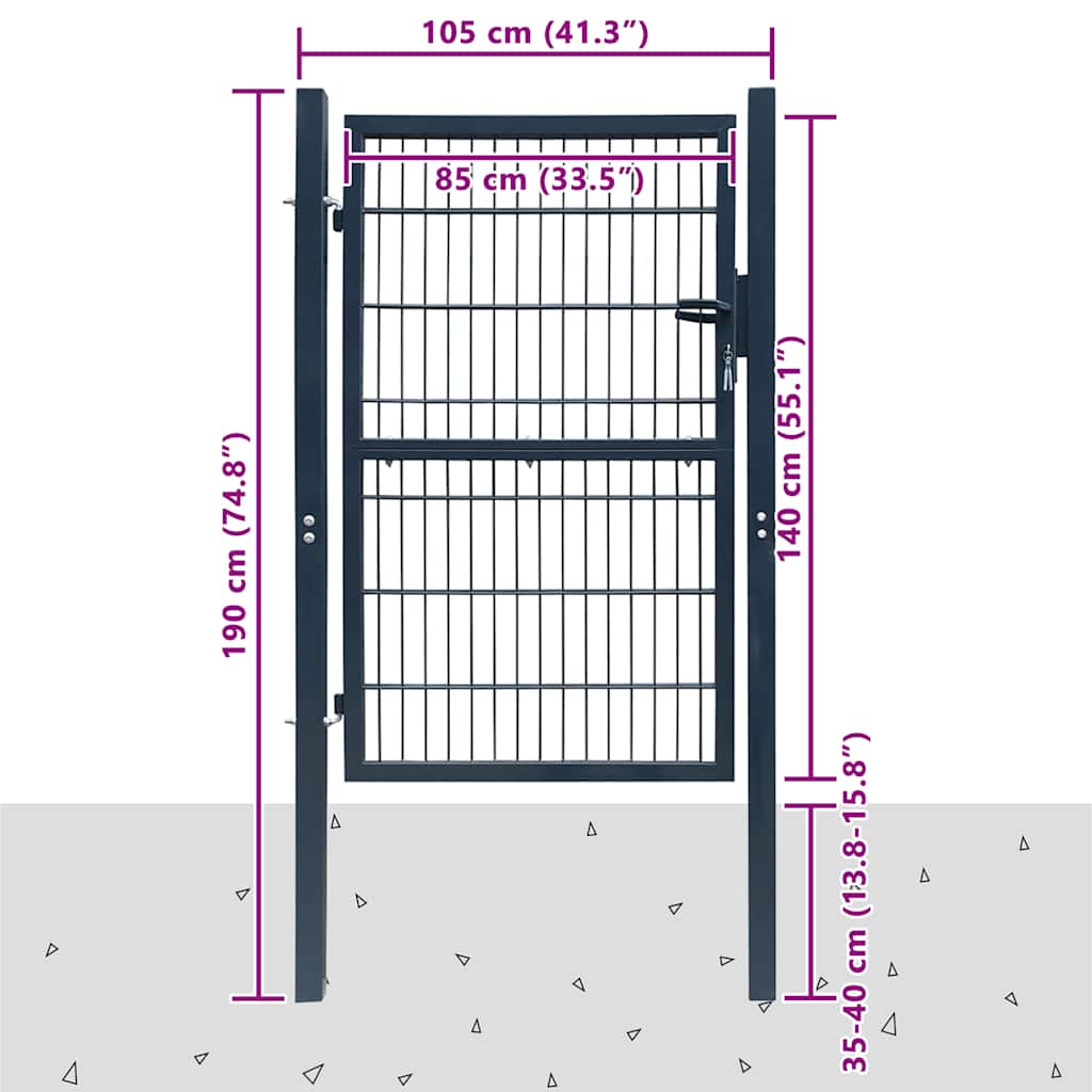 vidaXL Πόρτα Περίφραξης 2D (Μονή) Ανθρακί Γκρι 100x140 εκ.