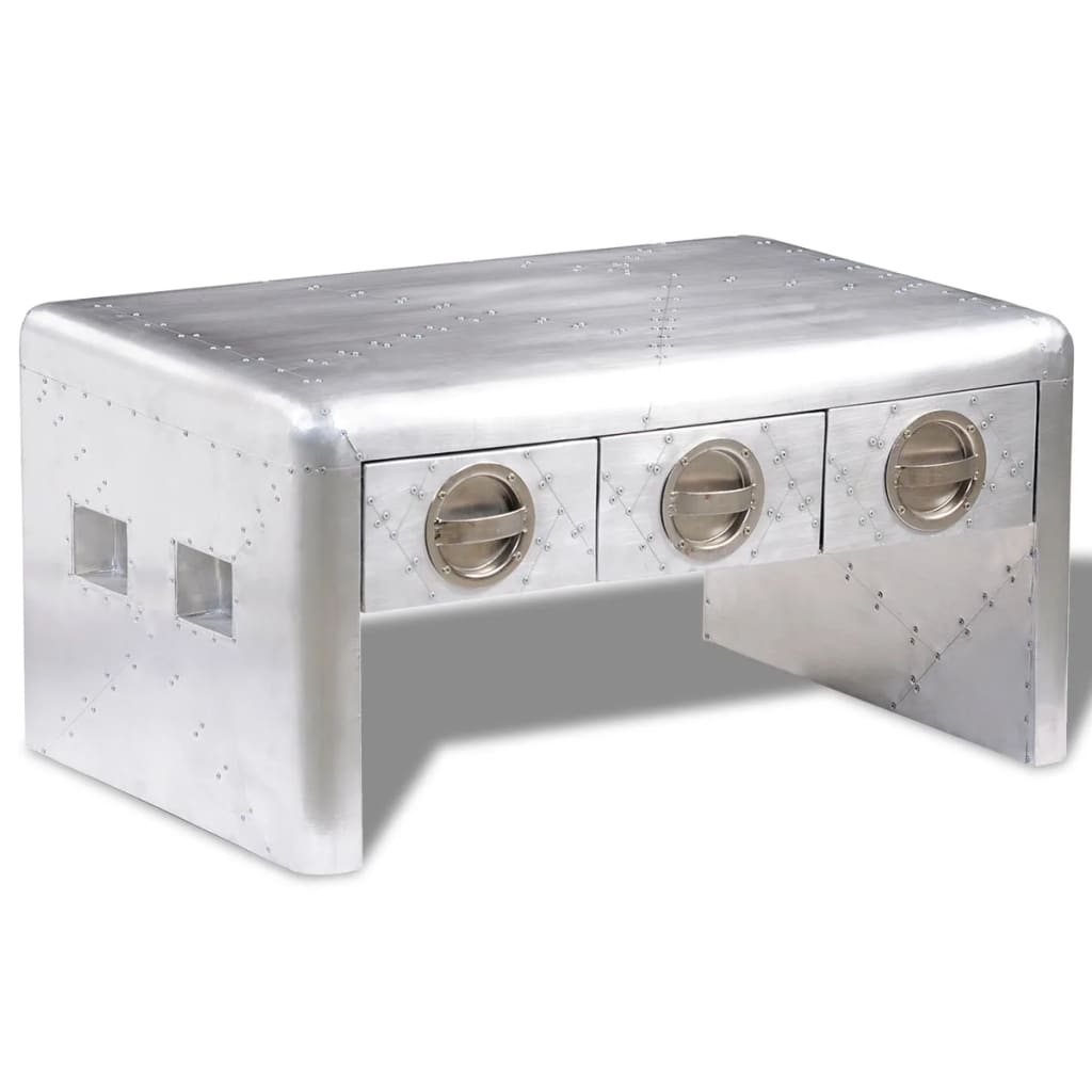 vidaXL Τραπεζάκι Σαλονιού Vintage Aviator με 3 Συρτάρια από Αλουμίνιο