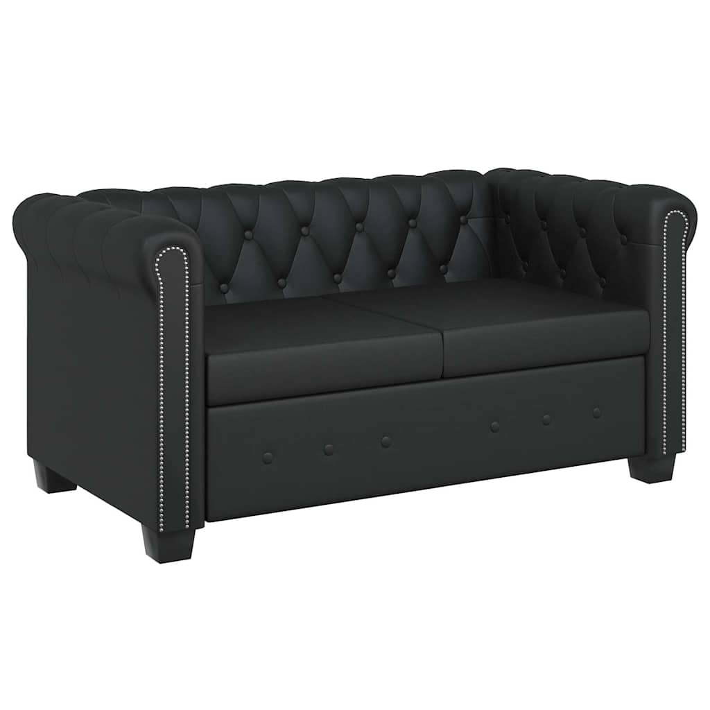 vidaXL Καναπές Διθέσιος Chesterfield Μαύρος από Συνθετικό Δέρμα