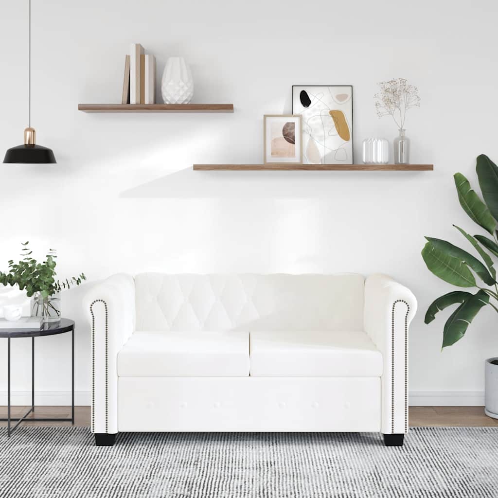 vidaXL Καναπές Διθέσιος Chesterfield Λευκός από Συνθετικό Δέρμα