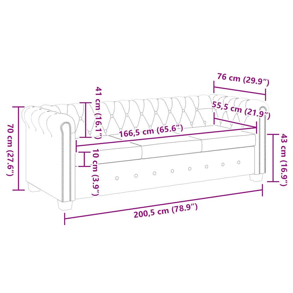 vidaXL Καναπές Τριθέσιος Chesterfield Λευκός από Συνθετικό Δέρμα