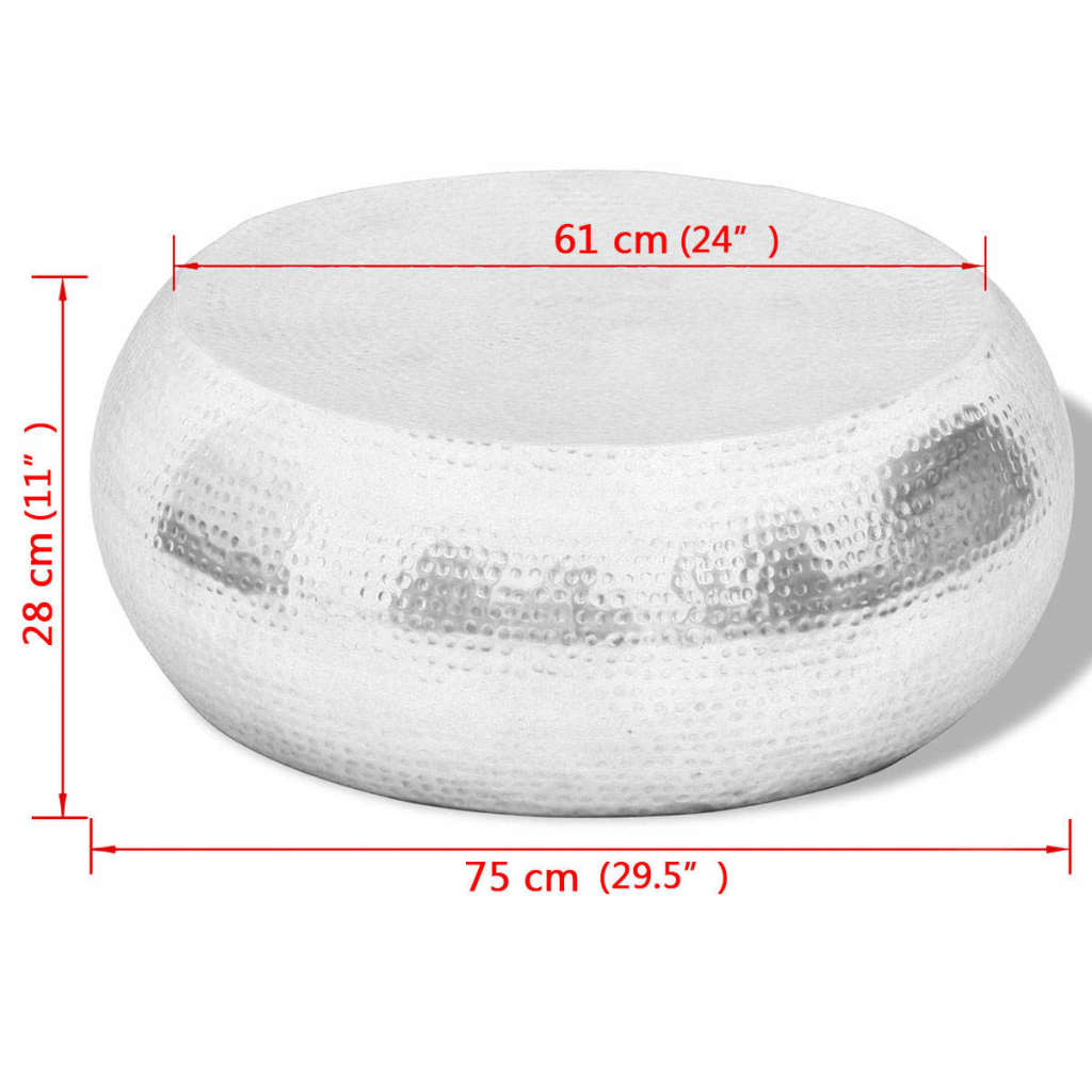 vidaXL Τραπεζάκι Σαλονιού Hammered Ασημί από Αλουμίνιο