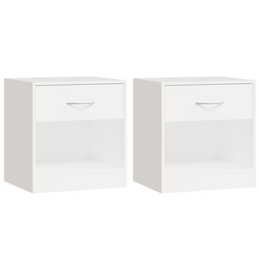 vidaXL Κομοδίνο με Συρτάρι 2 τεμ. Λευκό