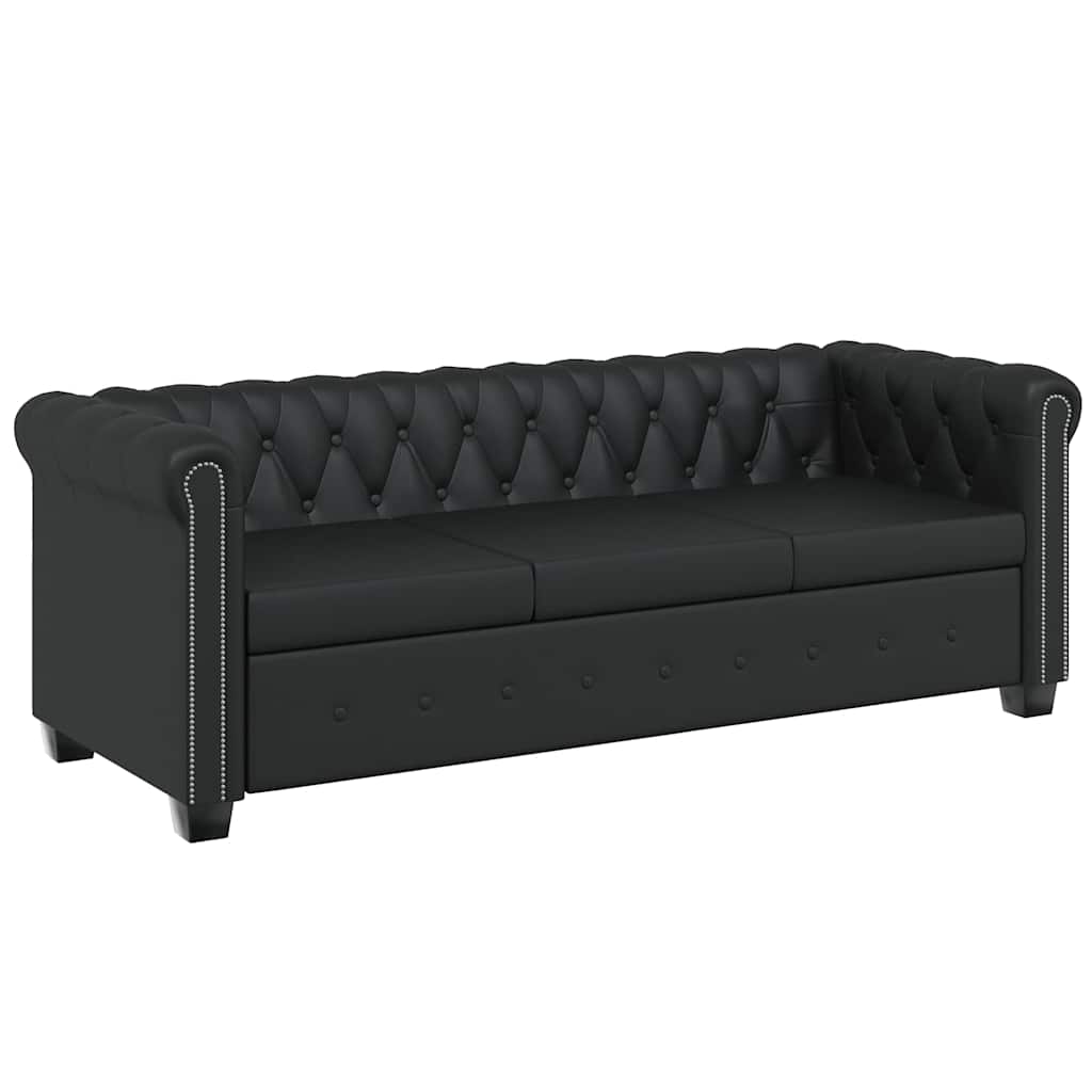 vidaXL Καναπέδες Chesterfield Διθέσιος + Τριθέσιος Μαύρο Συνθ. Δέρμα