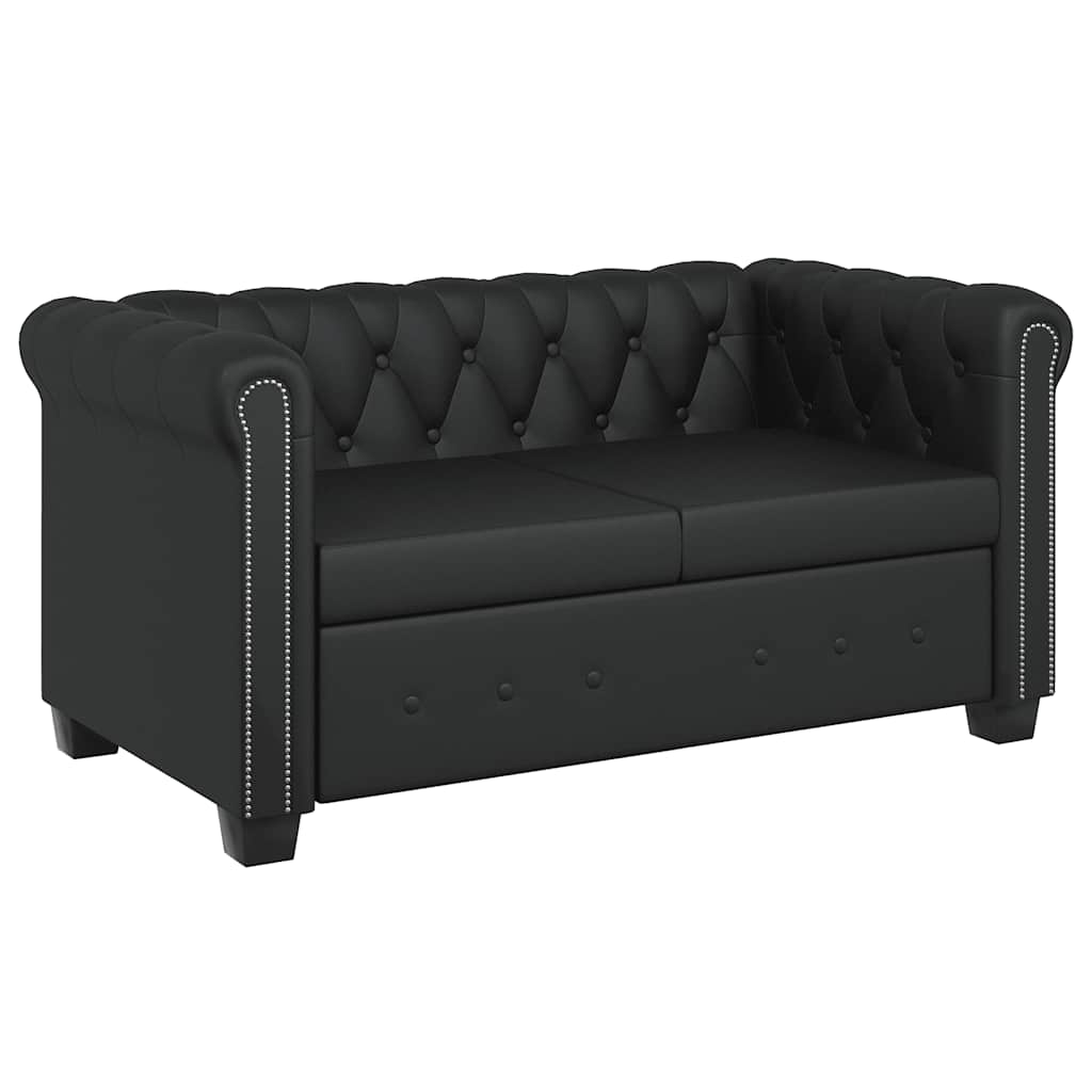 vidaXL Καναπέδες Chesterfield Διθέσιος + Τριθέσιος Μαύρο Συνθ. Δέρμα