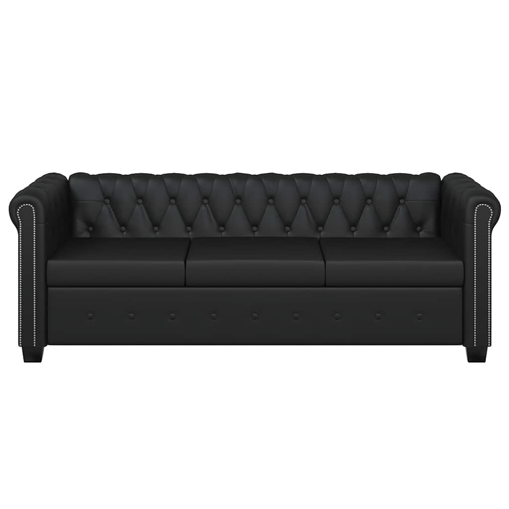 vidaXL Καναπέδες Chesterfield Διθέσιος + Τριθέσιος Μαύρο Συνθ. Δέρμα