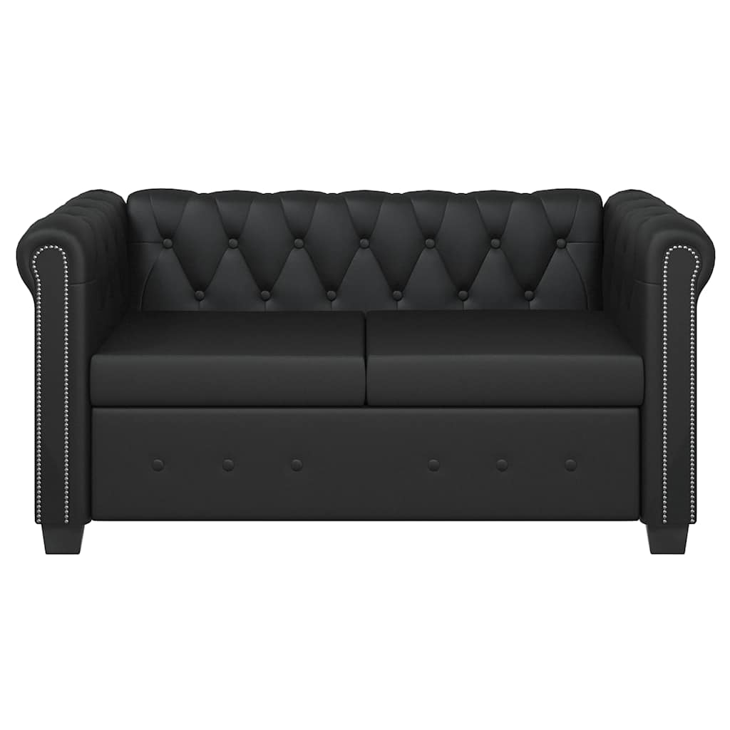 vidaXL Καναπέδες Chesterfield Διθέσιος + Τριθέσιος Μαύρο Συνθ. Δέρμα