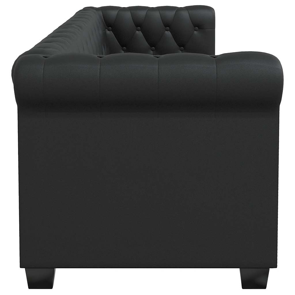 vidaXL Καναπέδες Chesterfield Διθέσιος + Τριθέσιος Μαύρο Συνθ. Δέρμα