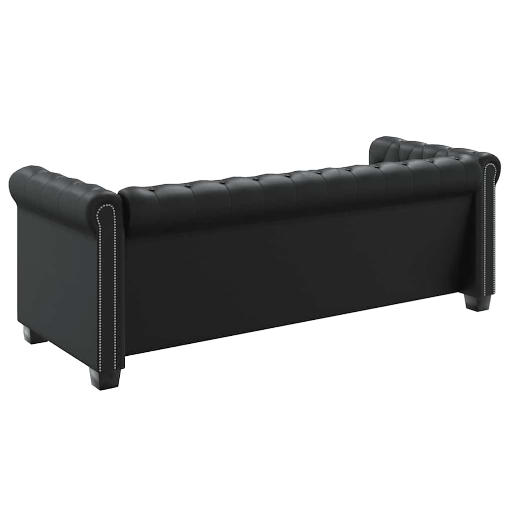 vidaXL Καναπέδες Chesterfield Διθέσιος + Τριθέσιος Μαύρο Συνθ. Δέρμα