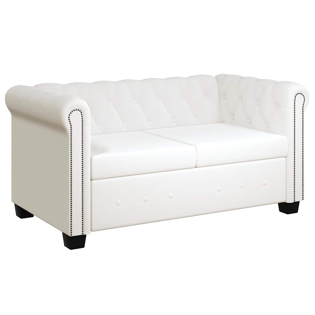 vidaXL Καναπέδες Chesterfield Διθέσιος + Τριθέσιος Λευκό Συνθ. Δέρμα