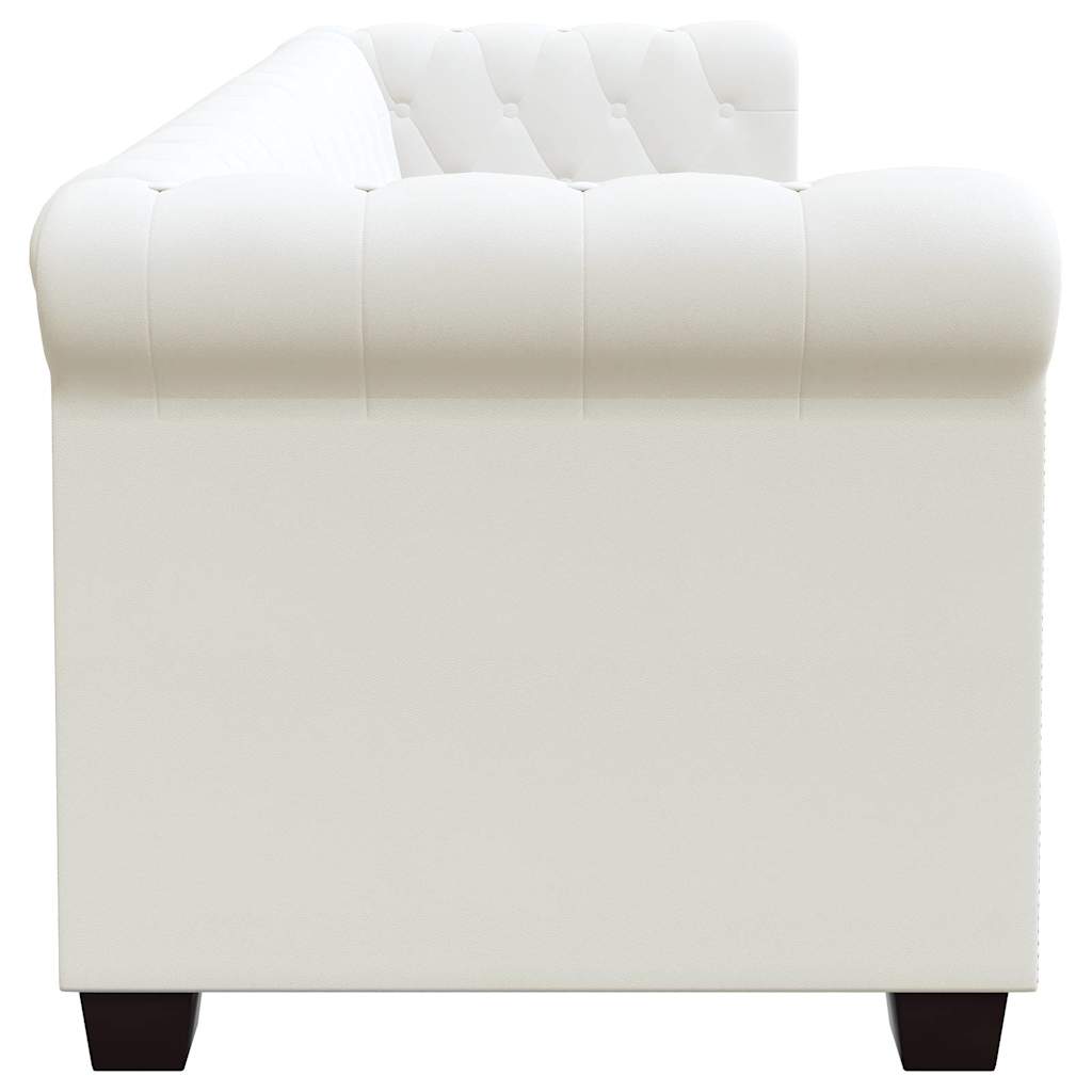 vidaXL Καναπέδες Chesterfield Διθέσιος + Τριθέσιος Λευκό Συνθ. Δέρμα