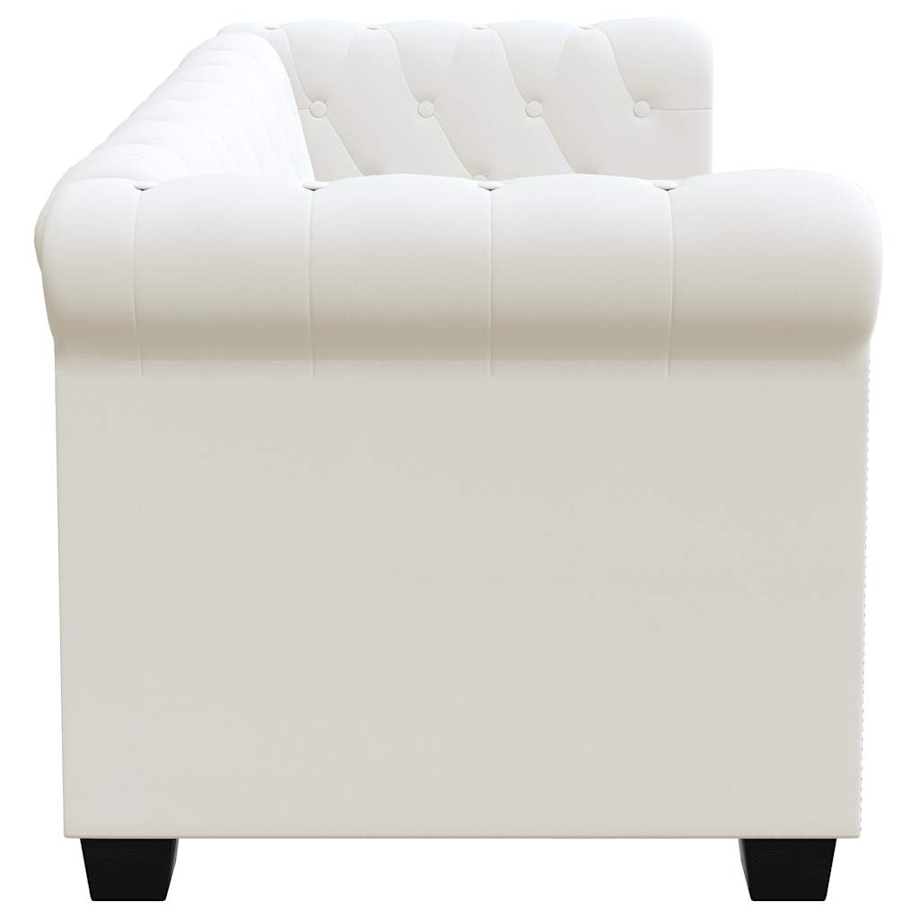 vidaXL Καναπέδες Chesterfield Διθέσιος + Τριθέσιος Λευκό Συνθ. Δέρμα