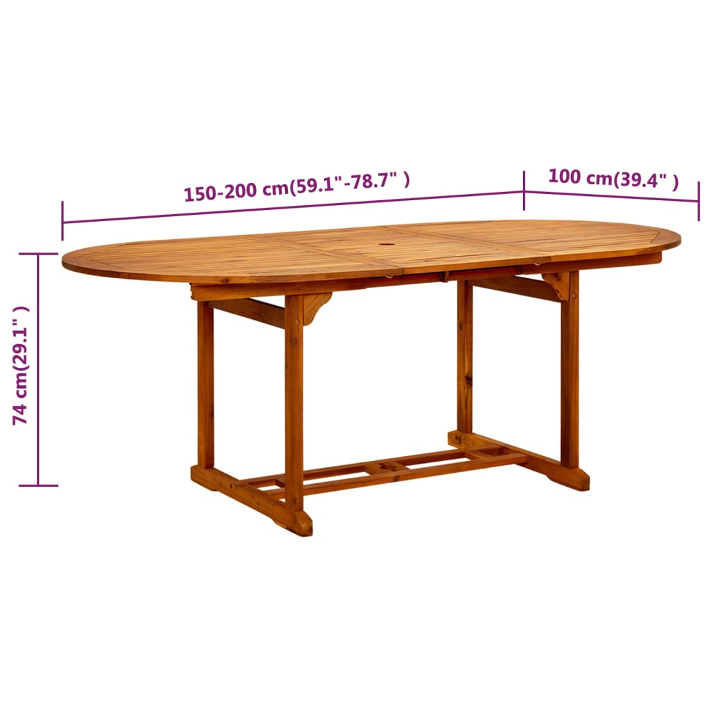 vidaXL Τραπέζι Κήπου (150-200) x 100 x 75 εκ. από Μασίφ Ξύλο Ακακίας