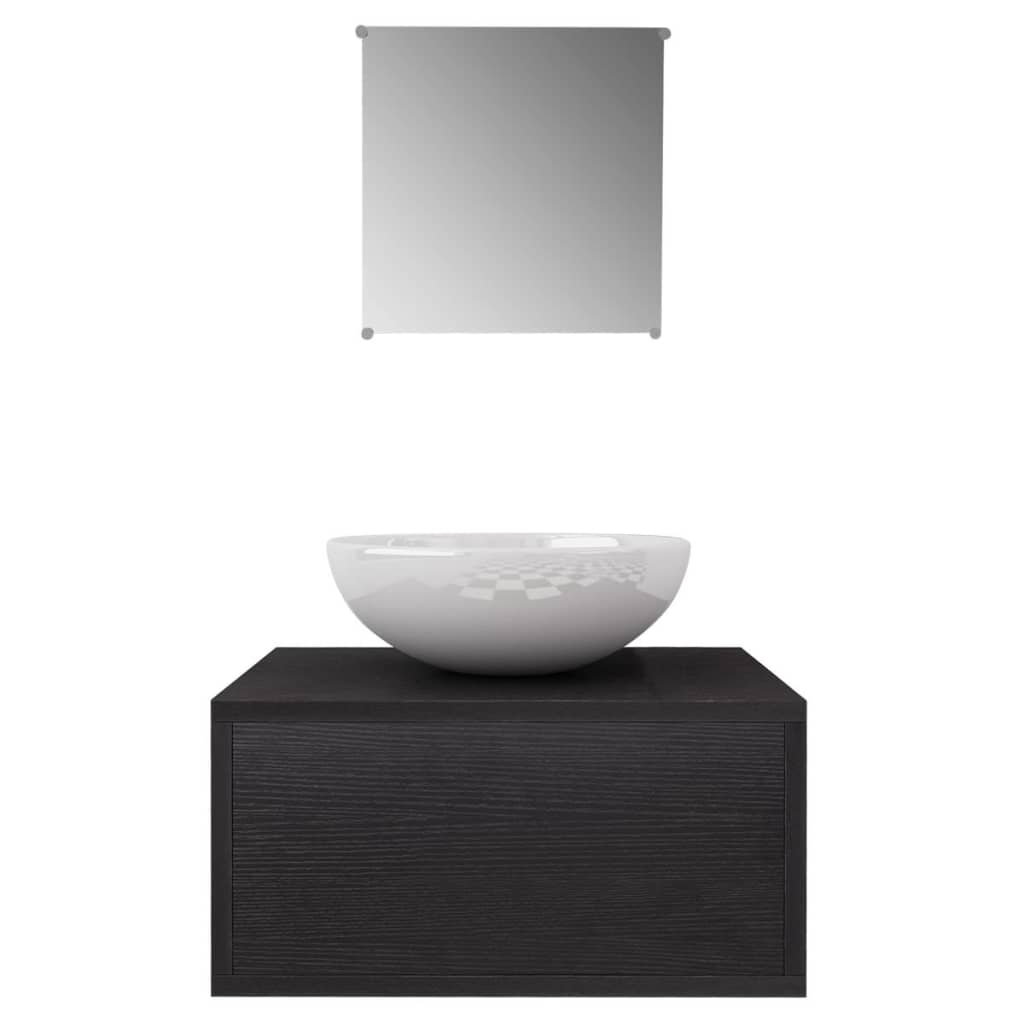 vidaXL Έπιπλο Μπάνιου με Νιπτήρα Σετ Τριών Τεμαχίων Μαύρο