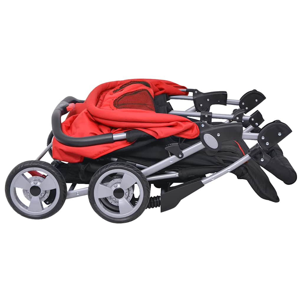 vidaXL Καρότσι Βρεφικό Διδύμων Κόκκινο και Μαύρο Ατσάλινο