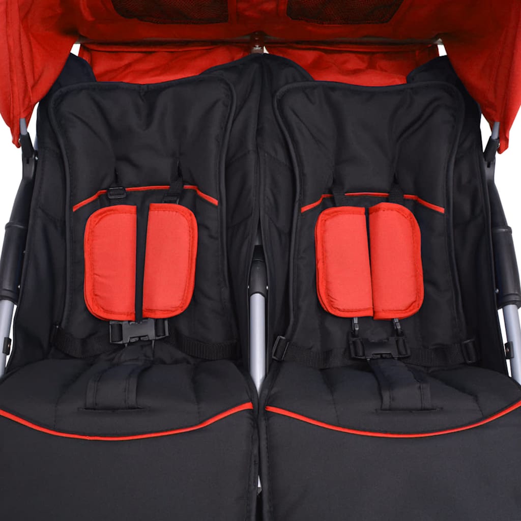 vidaXL Καρότσι Βρεφικό Διδύμων Κόκκινο και Μαύρο Ατσάλινο