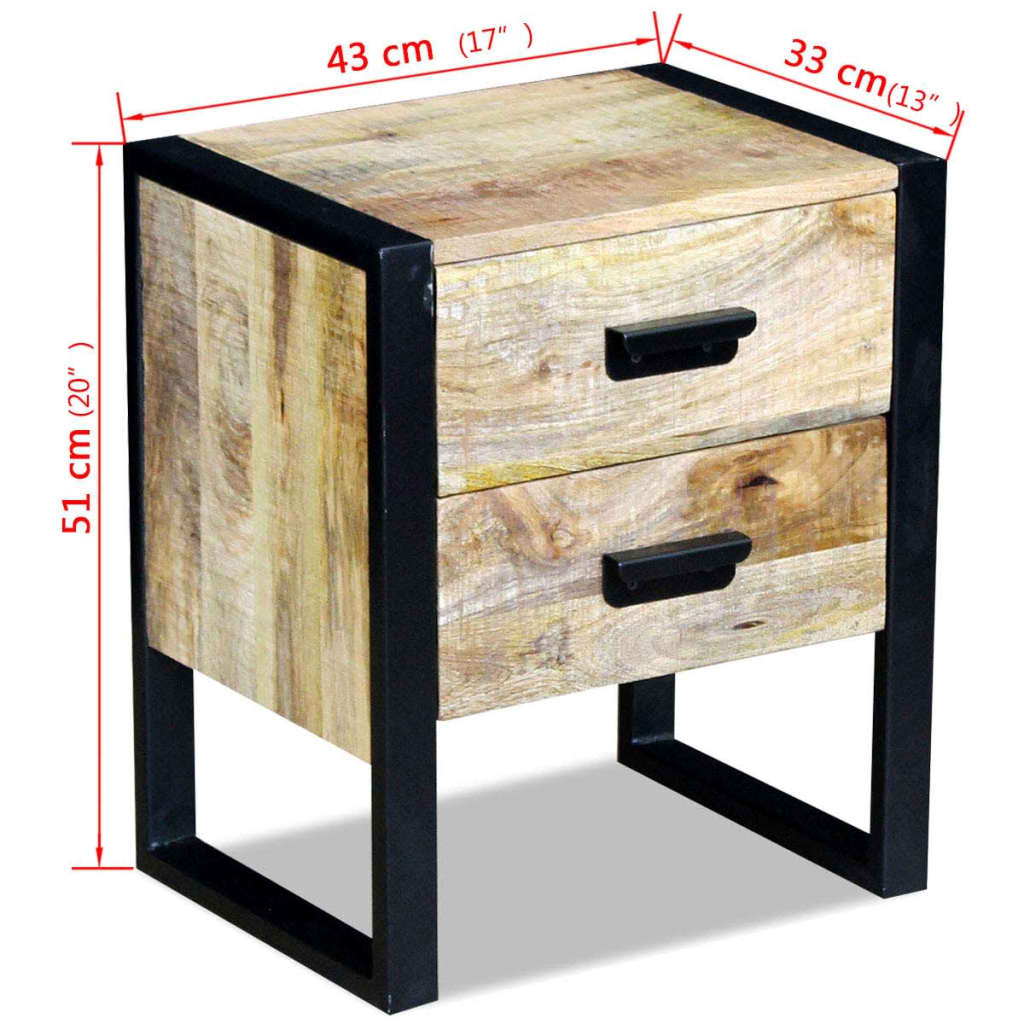 vidaXL Τραπέζι Βοηθητικό με 2 Συρτάρια 43x33x51 εκ. Μασίφ Ξύλο Μάνγκο